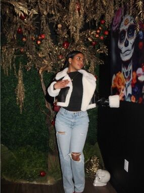 Fashion Nova Black Jacket with White Sherpa Trim